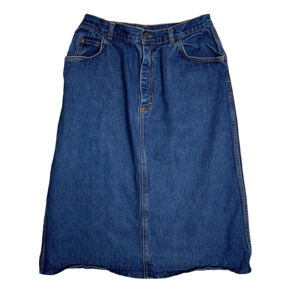 👗 Vintage 80s Gitano Dark Wash High Waisted Western Denim Skirt Size 14